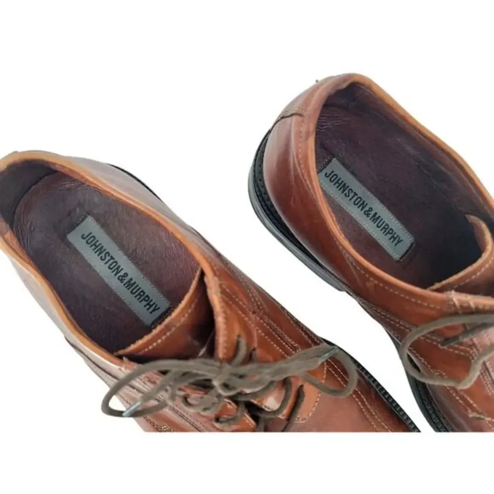 Johnston & Murphy Mens 9.5 Brown‎ Leather Oxford Dress Shoes Made In Italy